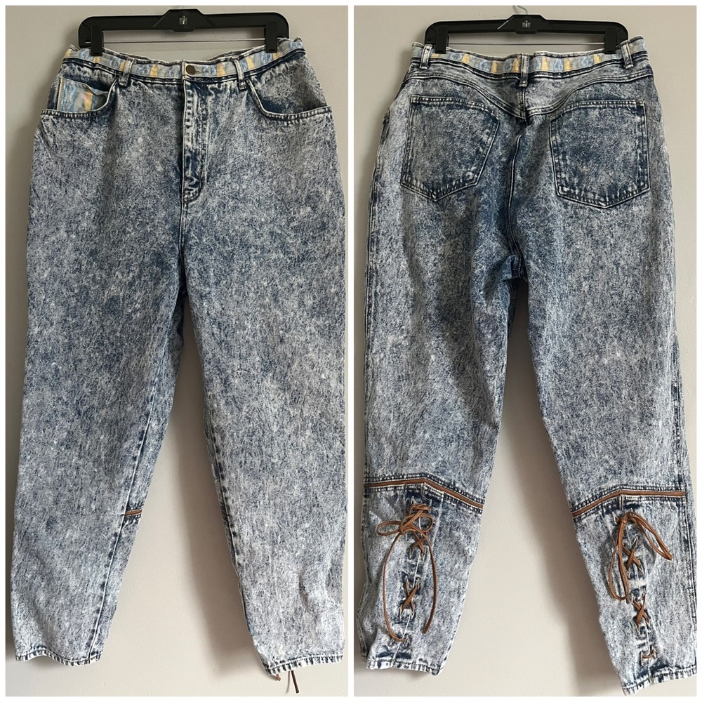 Vintage STEFANO Tapered Lace Up and Leather High Waist Jeans